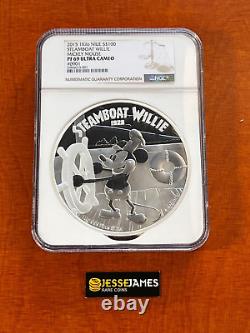 2015 $100 Niue Preuve d'argent Mickey Mouse Steamboat Willie Ngc Pf69 1 Kilo. 999