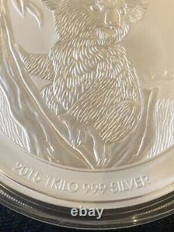 2015 Australie Perth Mint 1 KG Kilo Silver Coin Year Of Koala 32.15oz En Capsule