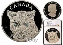 2015 Canada Kilo d'argent pur $250 NGC PF68 UC Yeux émaillés du Cougar COA