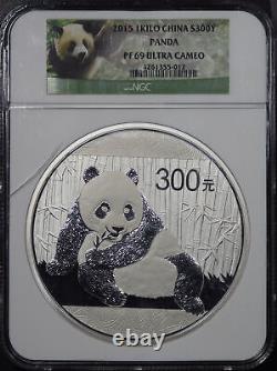 2015 Chine 300 Yuan Argent Panda Kilo Ngc Pf-69 Ultra Cameo