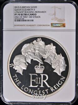 2015 Grande-Bretagne Argent 500 Livres Kilo Reine Eliz Plus Long Règne NGC PF70UCAM