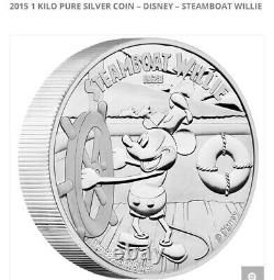 2015 Niue 100 $ Mickey Mouse Steamboat Willie (1kilo Silver)- Ngc Pf70uc Perfect