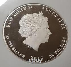 2015-P Australie 30,999 $ argent kilo (32,15 oz) Année de la Chèvre NGC PF70