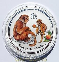 2016 Australie $30 Lunar II Année du Singe 1 Kilo Kg Pièce d'argent colorée non circulée