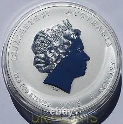 2016 Australie $30 Lunar II Année du Singe 1 Kilo Kg Pièce d'argent colorée non circulée