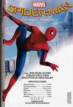 2017 100$ Spider-Man Homecoming 1 Kilo. 999 Pièce de monnaie en argent preuve PCGS PR69DCAM FDI