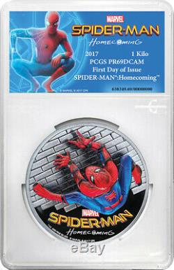 2017 $ 100 Spider-man Retrouvailles 1 Kilo. 999 Proof Silver Coin Pcgs Pr69dcam Fd