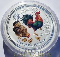 2017 Australie $30 Lunar II Année du Coq 1 Kilo Kg Pièce de Monnaie en Argent Colorée BU