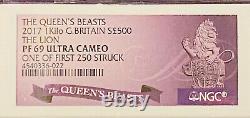 2017 Queen's Beasts Kilo Argent Preuve Ngc Pf69 Uc Le Lion D'angleterre