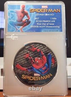 2017 Spider-Man Homecoming 1 Kilo. 999 Pièce en argent colorisée PCGS PR69DCAM FDI