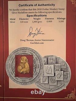 2018 1 Kilo (1 000 Gm). 999 Silver Final. Zodiac Monkey Silver Medallion