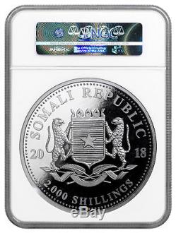 2018 Somalie 1 Kilo Argent Elephant Sh2,000 Monnaie Ngc Ms70 Er Sku51589