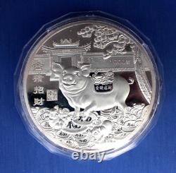 2019 Chine 1 Kilo 0.999 Médaille d'Argent Cochon Invitant l'Argent dans un Étui avec COA