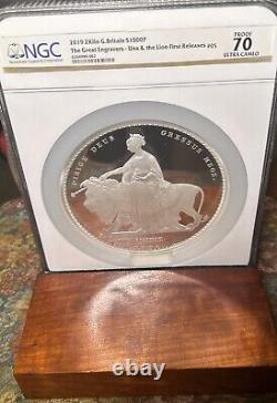 2019 Una et le Lion 2-Kilo Argent Proof Grande-Bretagne NGC 1er Release PF70 NGC