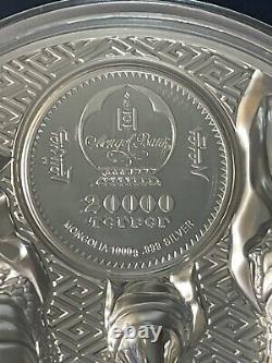 2021 1 Kilo. 999 Pièce d'argent fin Mongolie Majestic Eagle #05/99 Tirage limité