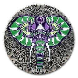 2021 République Du Ghana 1 Kilo Argent Mandala Collection Eléphant Sku#229439