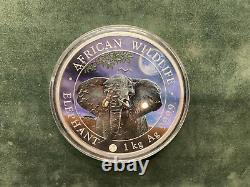 2021 Somalie 1 Kilo Éléphant Argent (lune Giante) #18 De 100 Minted