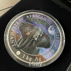 2021 Somalie 1 Kilo Éléphant Argent (lune Giante) #3 De 100 Minted