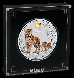 2022 Année Du Tiger 1 Kilo. 9999 Silver Coin Australia Avec 1g De Marque Privée D'or