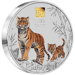 2022 Année Lunaire De La Tiger 1 Kilo Argent 30 $ Pièce Ngc Ms70 Avec Gold Privy Mark