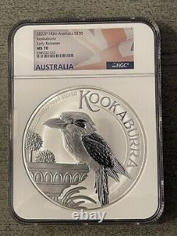 2022p $30 Australian Kookaburra 1 Kilo/32 Oz Silver Ms70 Ngc Early Releases