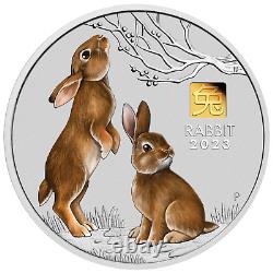 2023 Année Du Lapin 1 Kilo 9999 Silver Coin Australia Avec 1g De Marque Privée D'or