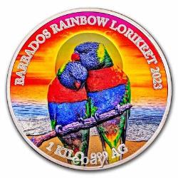 2023 Barbados 1 kilo argent Couleur Rainbow Lorikeet (Pas de capsule)