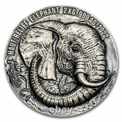 2023 Côte d'Ivoire 2 kilos d'argent antique Big Five Afrique Éléphant SKU#281157