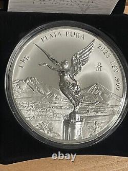 2023 Mexique argent Libertad 1 kilo Preuve Inversée comme Reverse Proof avec boîte en bois et COA