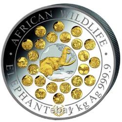 2023 Pièce d'argent commémorative d'un kilo d'éléphant de Somalie (Boîte, Certificat d'Authenticité)