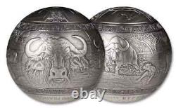 2024 Grand Cinq Buffalo 1 Kilo. 9999 Argent Antique Pièce Sphérique avec Boîte & COA