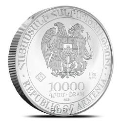 2024 Pièce d'argent arménienne Noah's Ark d'1 kilo (non circulée)