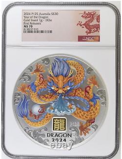 Année lunaire australienne 2024 de la DRAGON 1 kilo d'argent 1g d'or Privy OGP NGC MS70