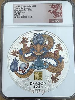 Année lunaire australienne 2024 de la DRAGON 1 kilo d'argent 1g d'or Privy OGP NGC MS70