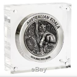 Australian Koala 2018 2 Kilo Argent High Relief Antiqued Coin Épuisé Coa # 45