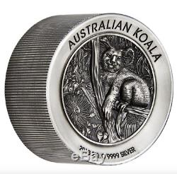 Australian Koala 2018 2 Kilo Argent High Relief Antiqued Coin Épuisé Coa # 52