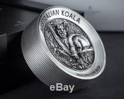 Australian Koala 2018 2 Kilo Argent High Relief Antiqued Coin Épuisé Coa # 53