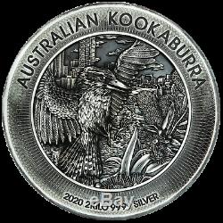 Australian Kookaburra 2020 2 Kilo Argent Antiqued High Relief Coin