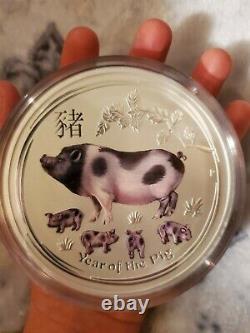 Australie 2019 $30 Lunar Series'year Of The Pig' Colorized Kilo Silver Coin