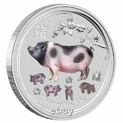 Australie 2019 $30 Lunar Series'year Of The Pig' Colorized Kilo Silver Coin