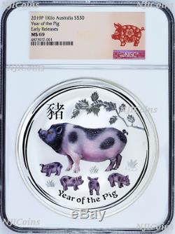 Australie 2019 Année Lunaire Du Pig 1 Kilo Gemstone Argent $ 30 Coin Mbac Ms 69