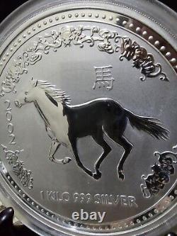 Australie 30 Dollars 2002 UNC Proof / 1 kilo d'argent / Série I Année du Cheval