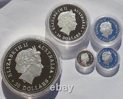 Ensemble de 5 pièces d'argent preuve de 1 kilo, 10 onces, 2 onces et 1 once, Année du Chèvre, Lunar I, Australie 2003.