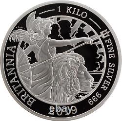 Épreuve en argent fin de 1 kg 2019 £500 Britannia Royal Mint COA + Boîte