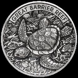 Grande Barrière Reef 2021 2 Kilo 99999 Argent Antiqued High Relief 60 $ Pièce 200 Mtg