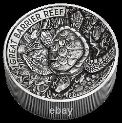 Grande Barrière Reef 2021 2 Kilo 99999 Argent Antiqued High Relief 60 $ Pièce 200 Mtg