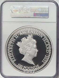 Île de l'Ascension 2021 Kilo d'argent £100 Reine Victoria par Bonomi NGC PF-69 UCAM