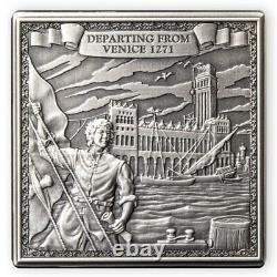 Marco Polo’s Travels 1 Kilo Antique Finition Silver Coin 10 Livres Gibraltar 2021