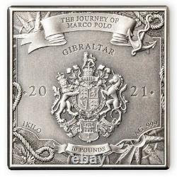 Marco Polo’s Travels 1 Kilo Antique Finition Silver Coin 10 Livres Gibraltar 2021