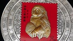 Médaille timbre du singe du zodiaque de 1 kilo de Chine 2018, 3 000 exemplaires avec certificat d'authenticité et présentoir